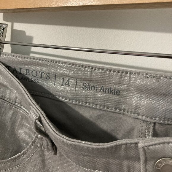 Talbots Women Size 14 Slim Grey Ankle Pant Silver Jeans Cropped Fancy Slimming - Picture 7 of 11